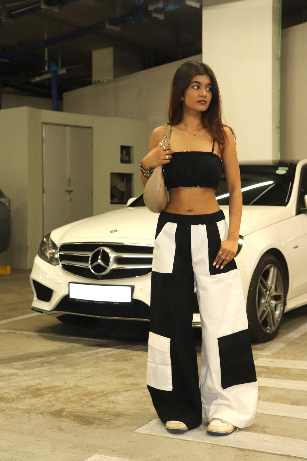 Color block wide leg cargo pant