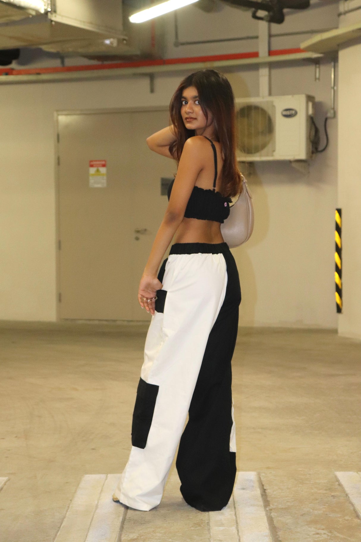 Color block wide leg cargo pant